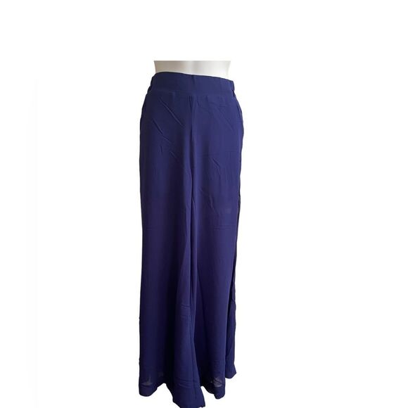 UNIQ New Women's Blue Sheer Pants with Built in Shorts Extra Wide Leg Elastic - Picture 6 of 6